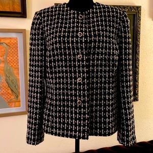 Vintage Kasper A.S.L. black blazer and white knit blazer.